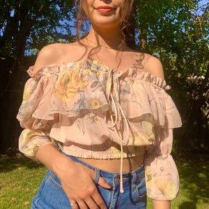 Pastel Flowered Off-the-Shoulder Top NWT